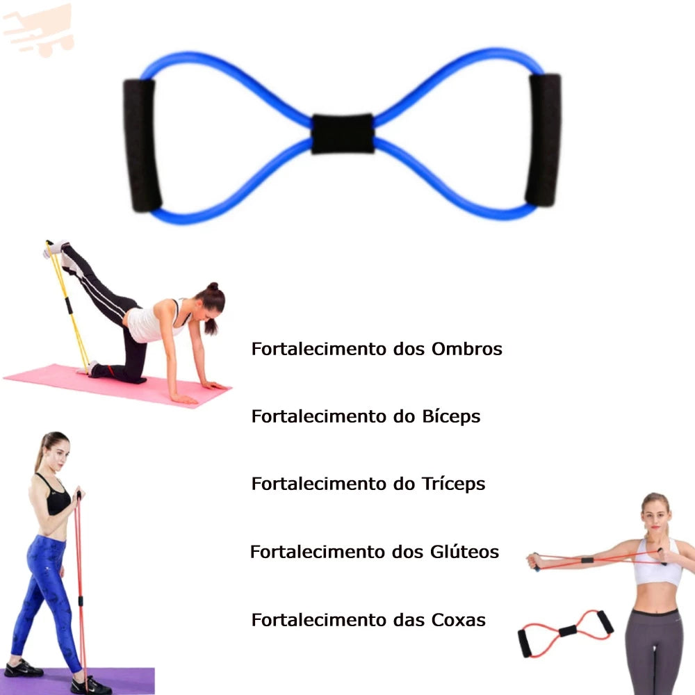 Combo Projeto Verão Fitness Academia em Casa Kit Roda Abdominal + Elástico + Apoio p/ Flexão + Corda
