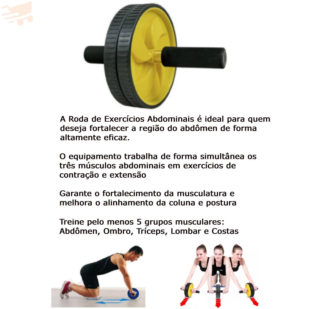Combo Projeto Verão Fitness Academia em Casa Kit Roda Abdominal + Elástico + Apoio p/ Flexão + Corda