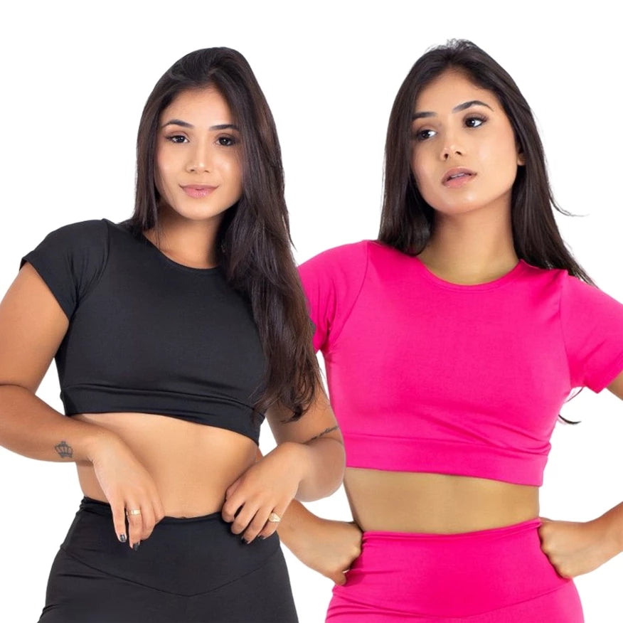 Kit 2 Top Toper Fitness Academia Camiseta Sem Bojo Manga