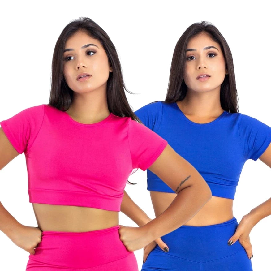 Kit 2 Top Toper Fitness Academia Camiseta Sem Bojo Manga