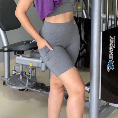 Short Academia Fitness Feminino Com Bolso e Cintura Alta