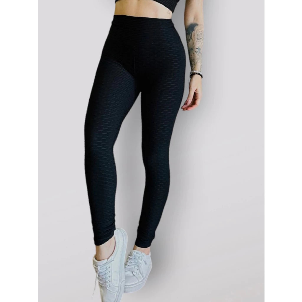 Legging Brocada Feminina Modeladora Cintura Alta Grossa Cós Alto 3D Flocada