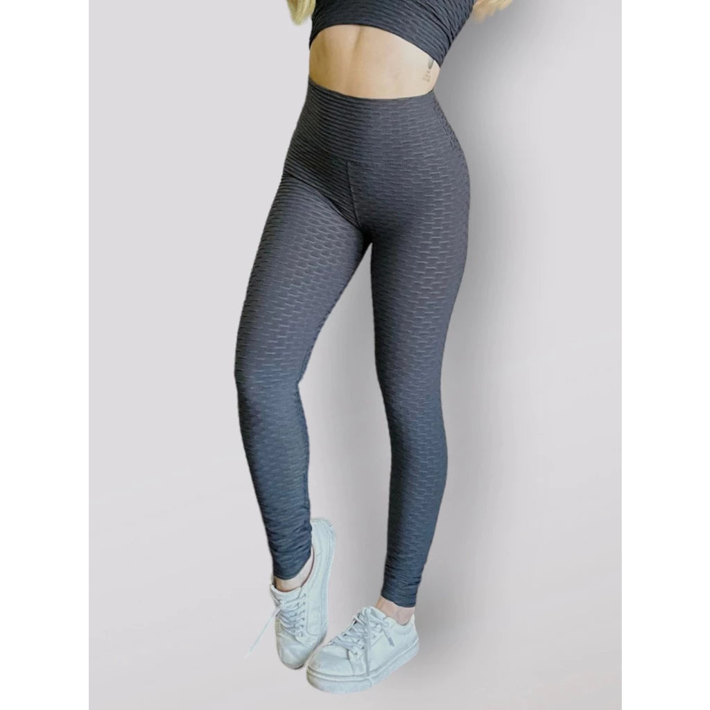 Legging Brocada Feminina Modeladora Cintura Alta Grossa Cós Alto 3D Flocada