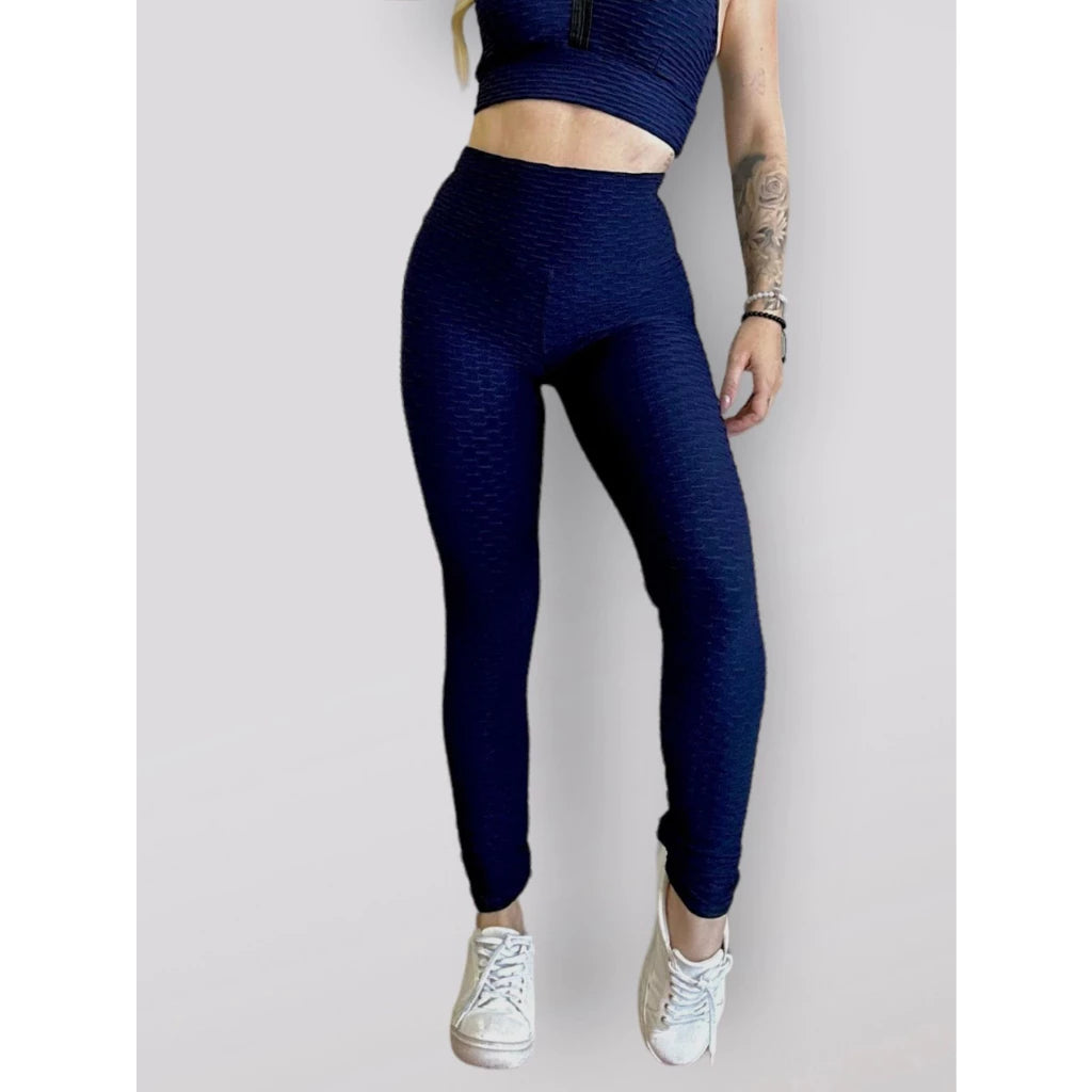 Legging Brocada Feminina Modeladora Cintura Alta Grossa Cós Alto 3D Flocada