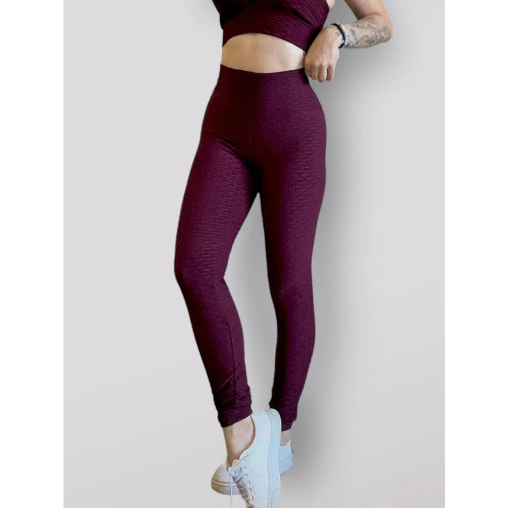 Legging Brocada Feminina Modeladora Cintura Alta Grossa Cós Alto 3D Flocada