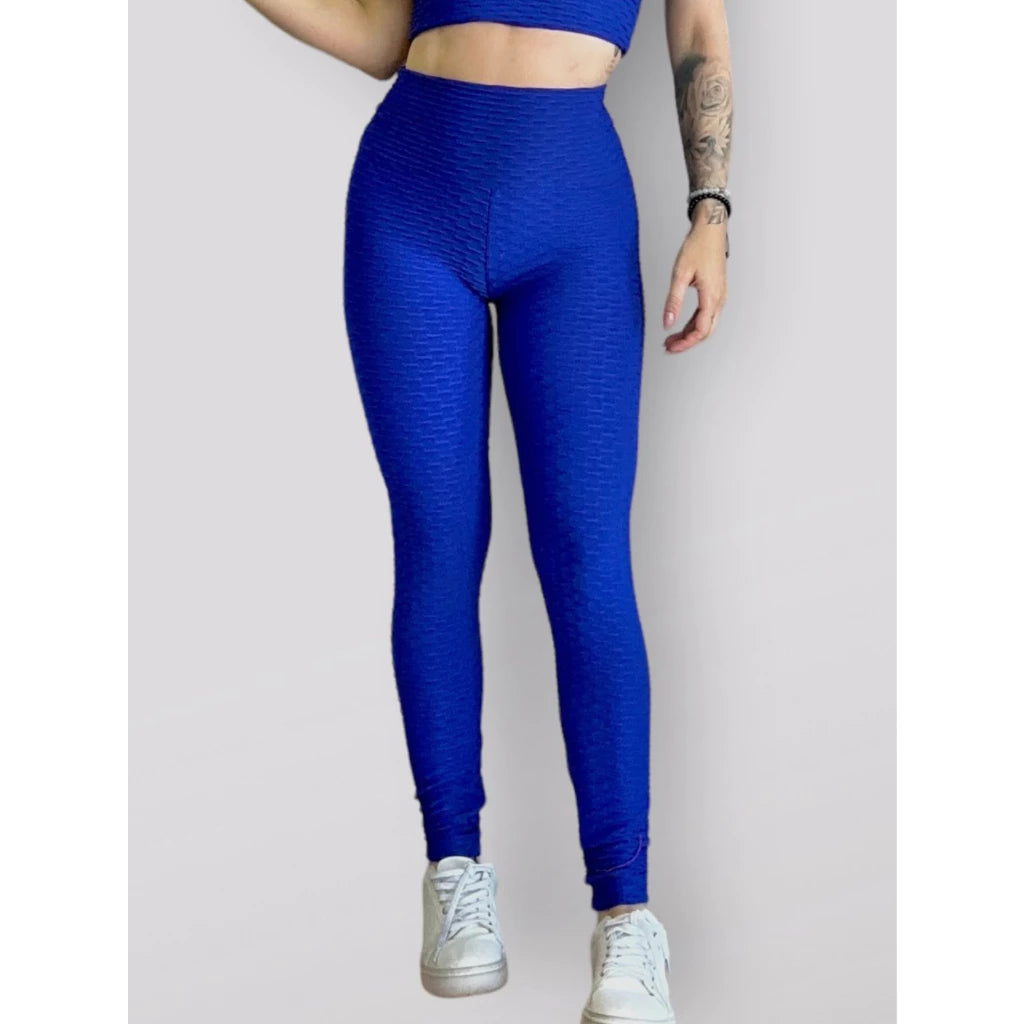 Legging Brocada Feminina Modeladora Cintura Alta Grossa Cós Alto 3D Flocada