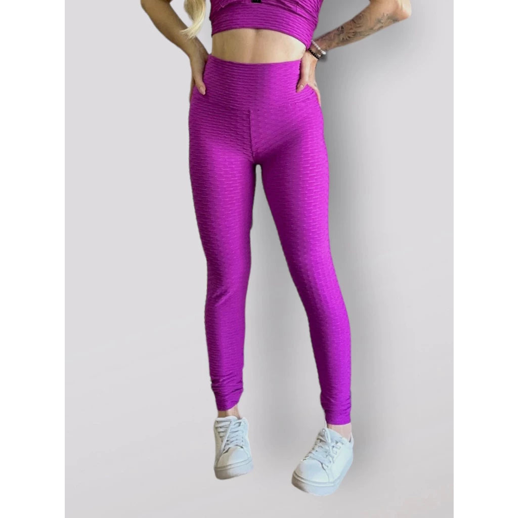 Legging Brocada Feminina Modeladora Cintura Alta Grossa Cós Alto 3D Flocada