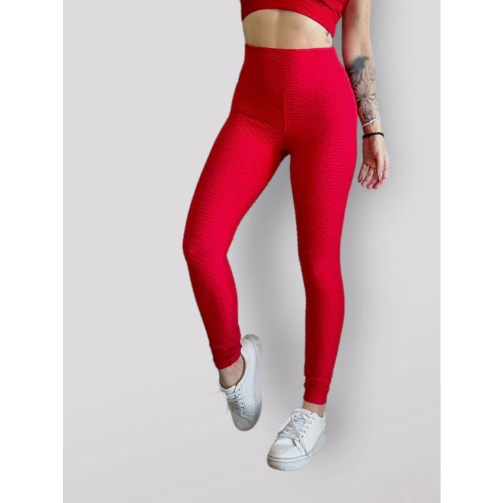 Legging Brocada Feminina Modeladora Cintura Alta Grossa Cós Alto 3D Flocada