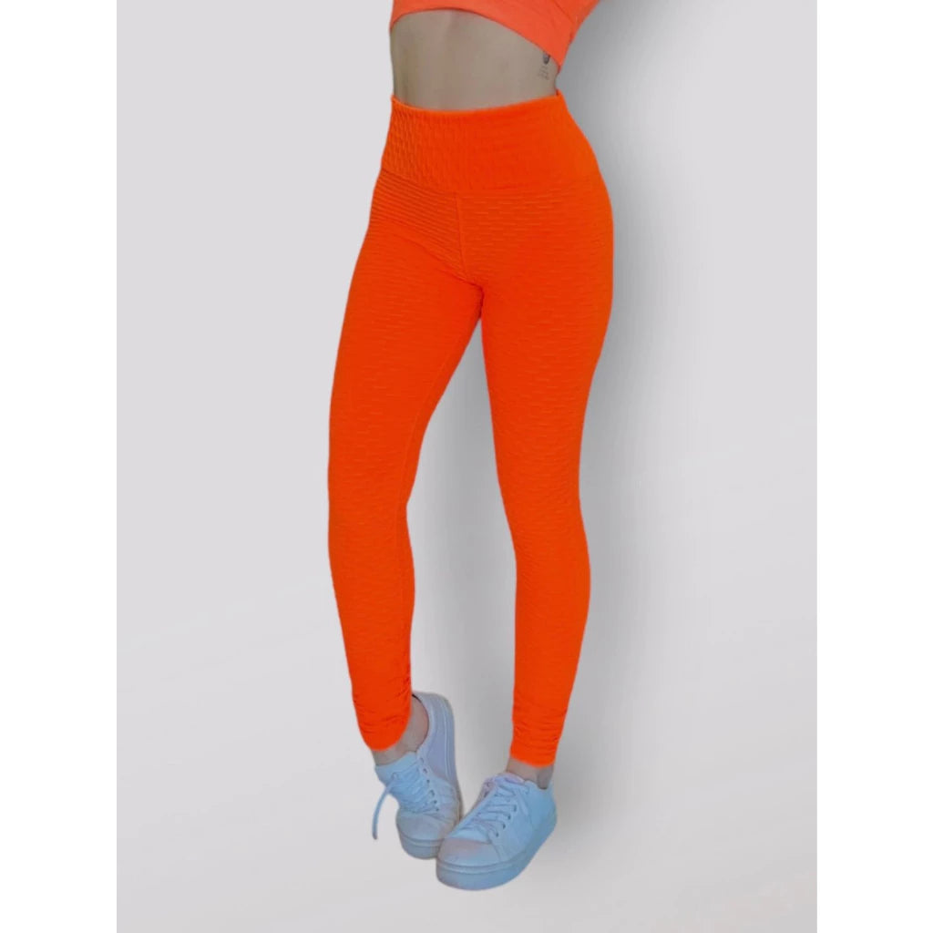 Legging Brocada Feminina Modeladora Cintura Alta Grossa Cós Alto 3D Flocada