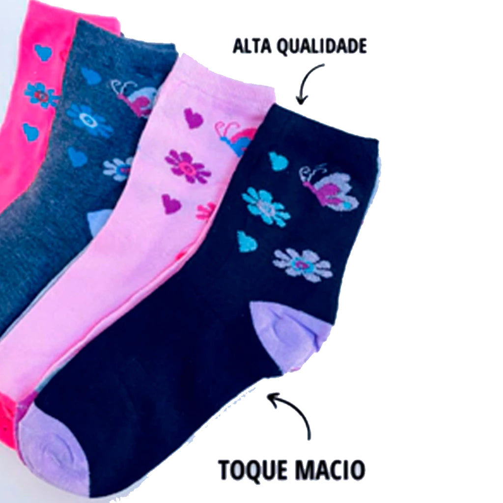 12 Meias Feminina Pares de Meias Cano Alto macias e confortáveis anatômica excelente qualidade