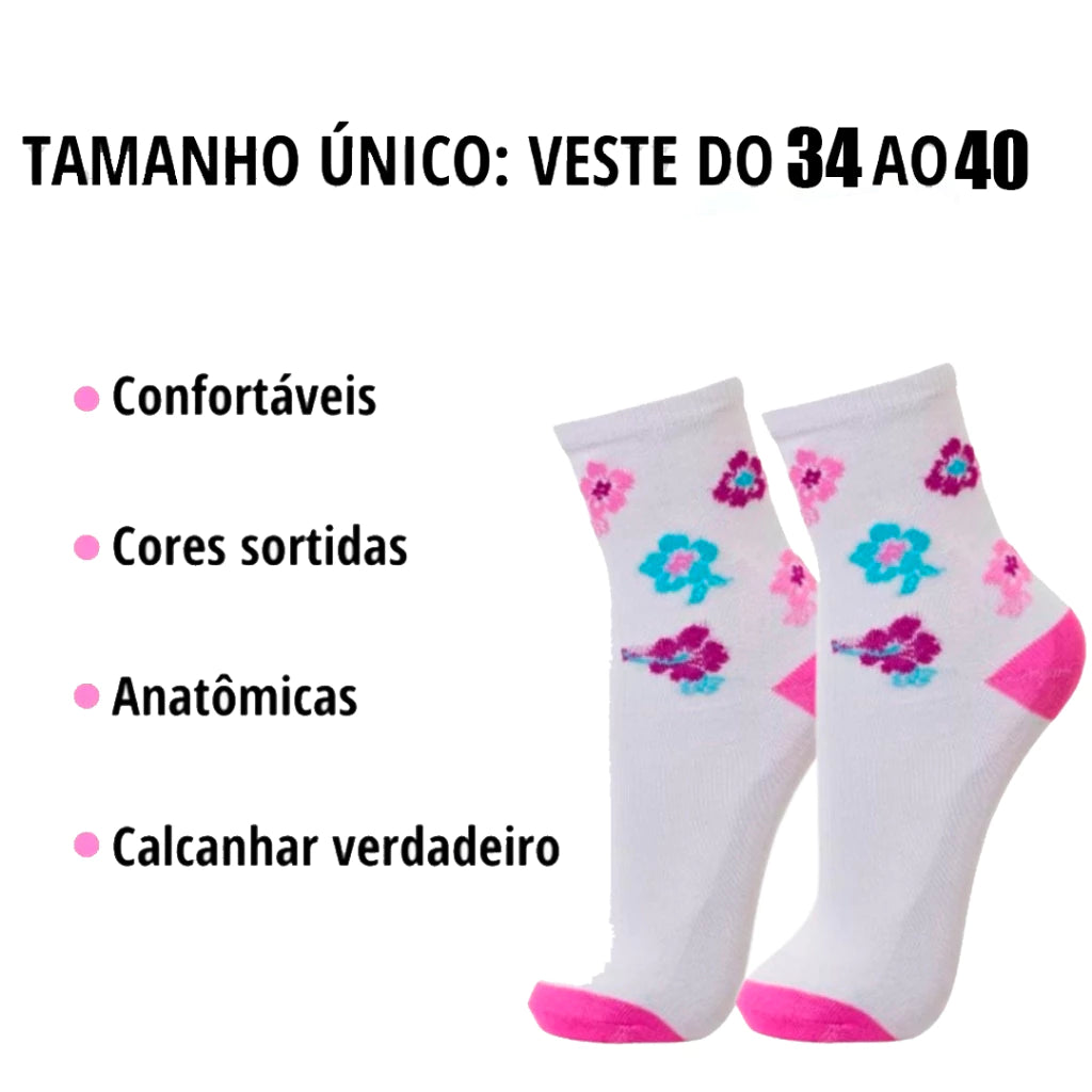 12 Meias Feminina Pares de Meias Cano Alto macias e confortáveis anatômica excelente qualidade