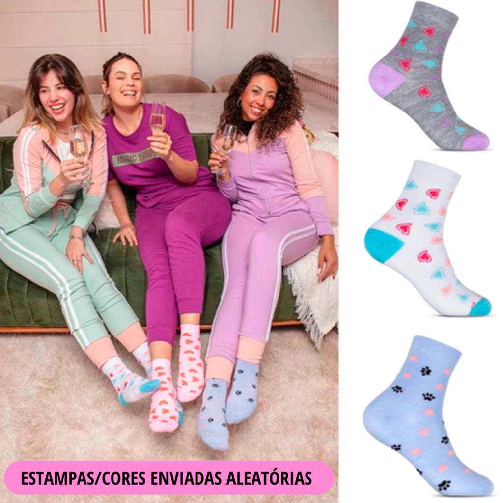 12 Meias Feminina Pares de Meias Cano Alto macias e confortáveis anatômica excelente qualidade