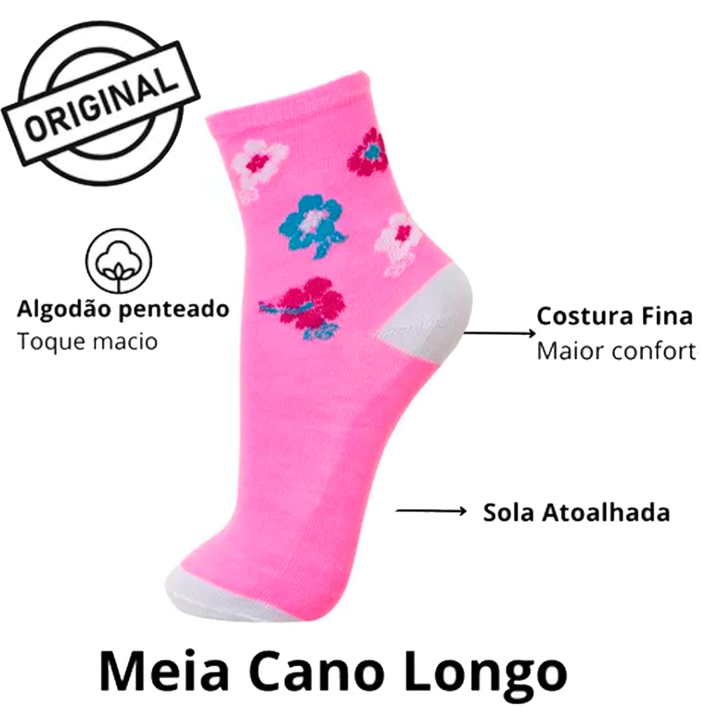 12 Meias Feminina Pares de Meias Cano Alto macias e confortáveis anatômica excelente qualidade