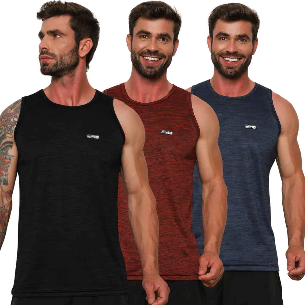 Kit 3 Regatas Dry Fit Masculinas Fitness – Tecido Leve, Secagem Rápida e Confortável