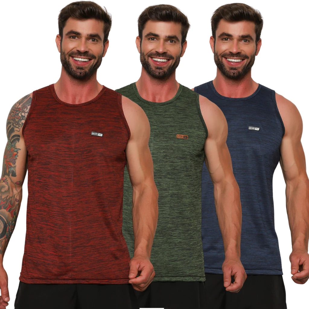 Kit 3 Regatas Dry Fit Masculinas Fitness – Tecido Leve, Secagem Rápida e Confortável