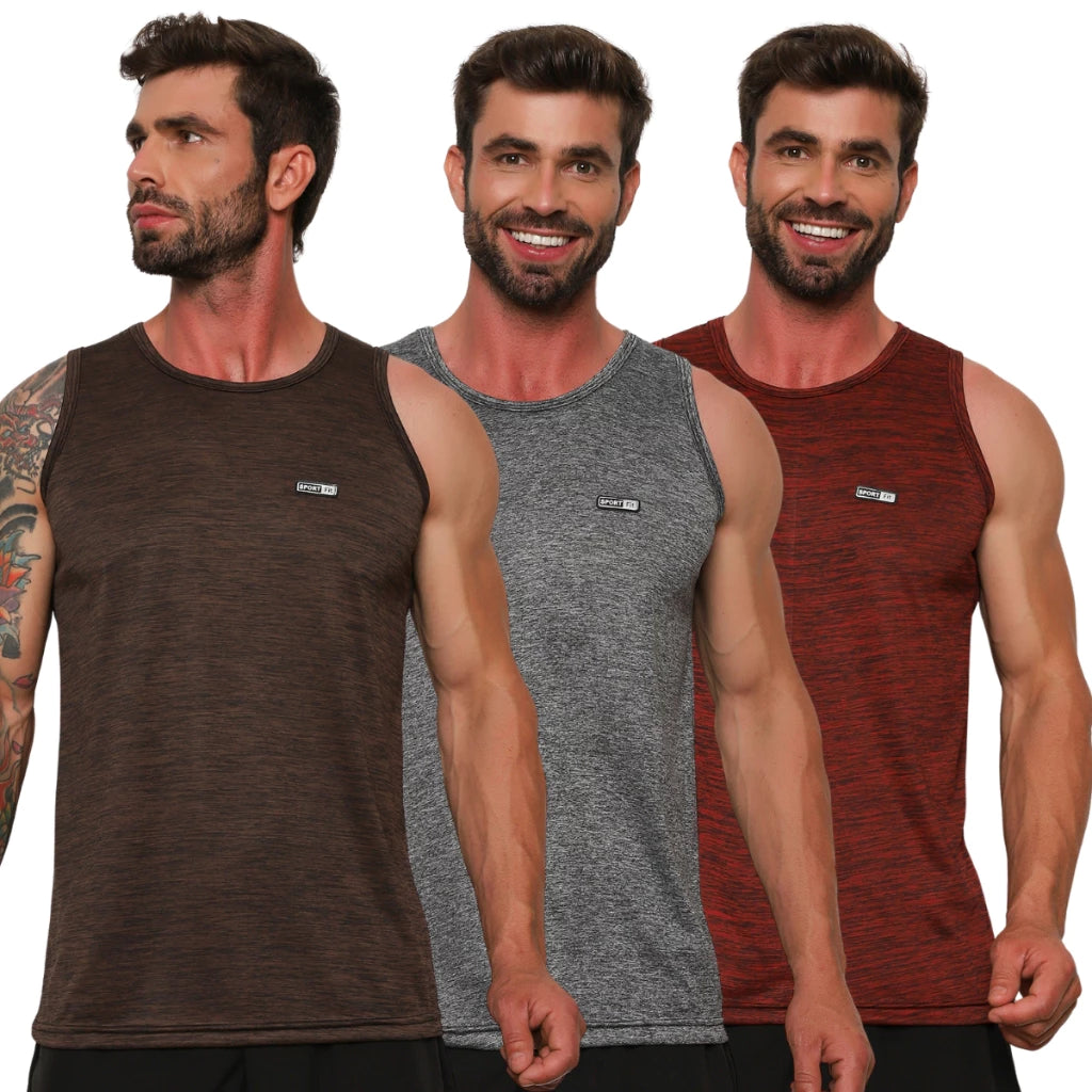 Kit 3 Regatas Dry Fit Masculinas Fitness – Tecido Leve, Secagem Rápida e Confortável