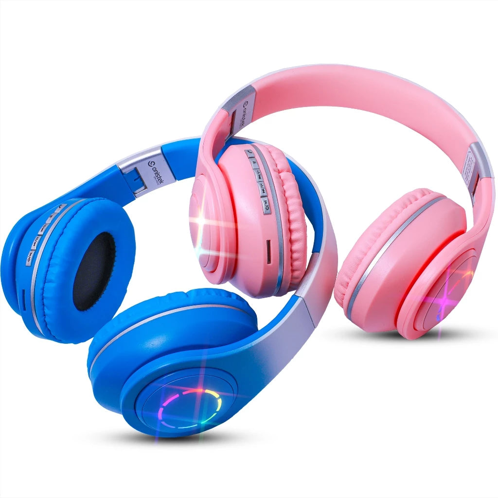 Fone De Ouvido Headset Bluetooth Iluminação RGB Ajuste Lateral Sem Fio MP3 Cartão SD Recarregavel
