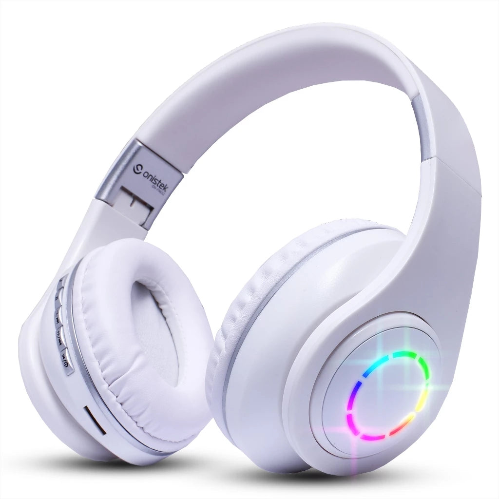 Fone De Ouvido Headset Bluetooth Iluminação RGB Ajuste Lateral Sem Fio MP3 Cartão SD Recarregavel