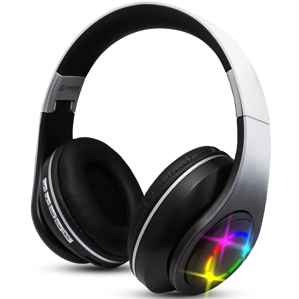 Fone De Ouvido Headset Bluetooth Iluminação RGB Ajuste Lateral Sem Fio MP3 Cartão SD Recarregavel