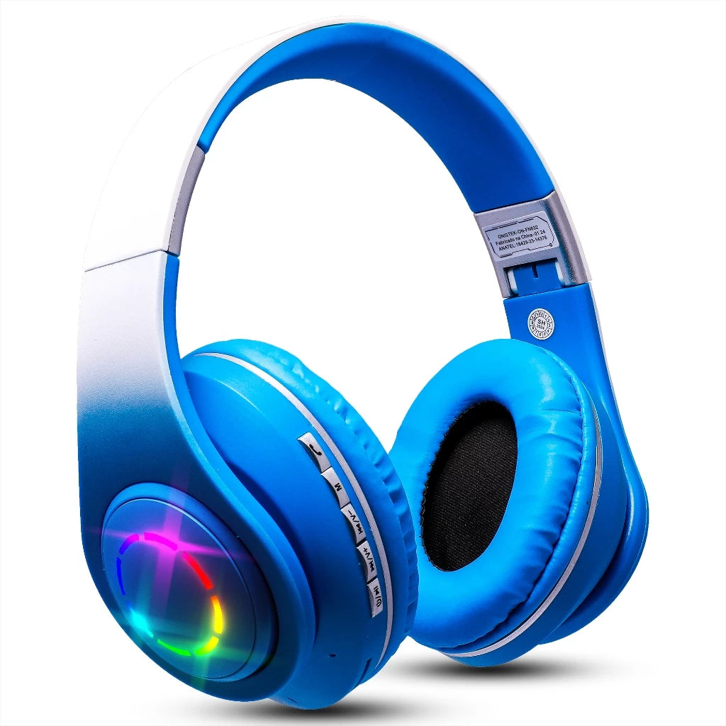 Fone De Ouvido Headset Bluetooth Iluminação RGB Ajuste Lateral Sem Fio MP3 Cartão SD Recarregavel