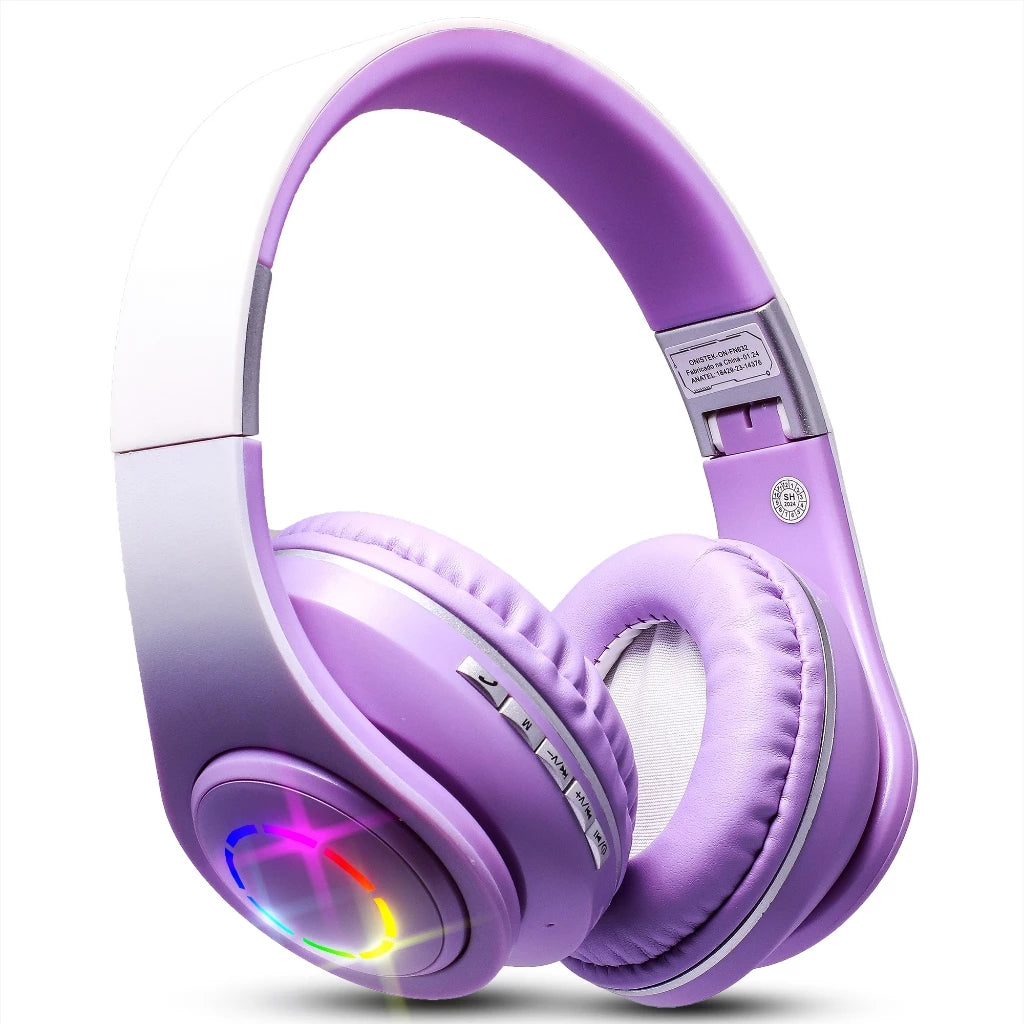 Fone De Ouvido Headset Bluetooth Iluminação RGB Ajuste Lateral Sem Fio MP3 Cartão SD Recarregavel
