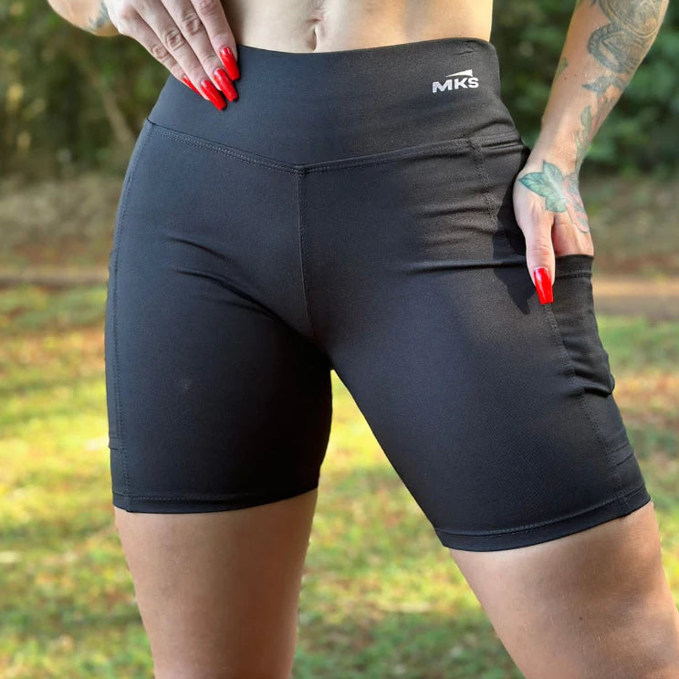 Short Academia Fitness Feminino Com Bolso e Cintura Alta