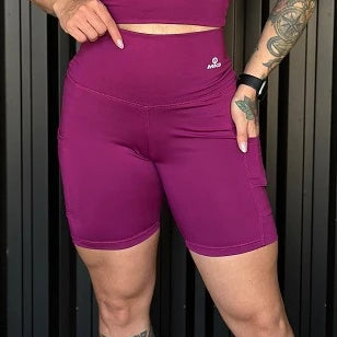 Short Academia Fitness Feminino Com Bolso e Cintura Alta