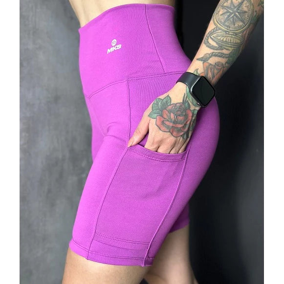 Short Academia Fitness Feminino Com Bolso e Cintura Alta