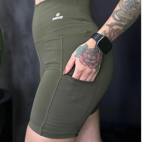 Short Academia Fitness Feminino Com Bolso e Cintura Alta