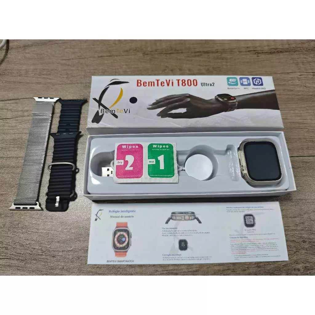 Relógio Inteligente Smartwatch IWO T800 Series 9 Ultra 2 Calculadora Cardíaca Monitoramento de Frequência NFC