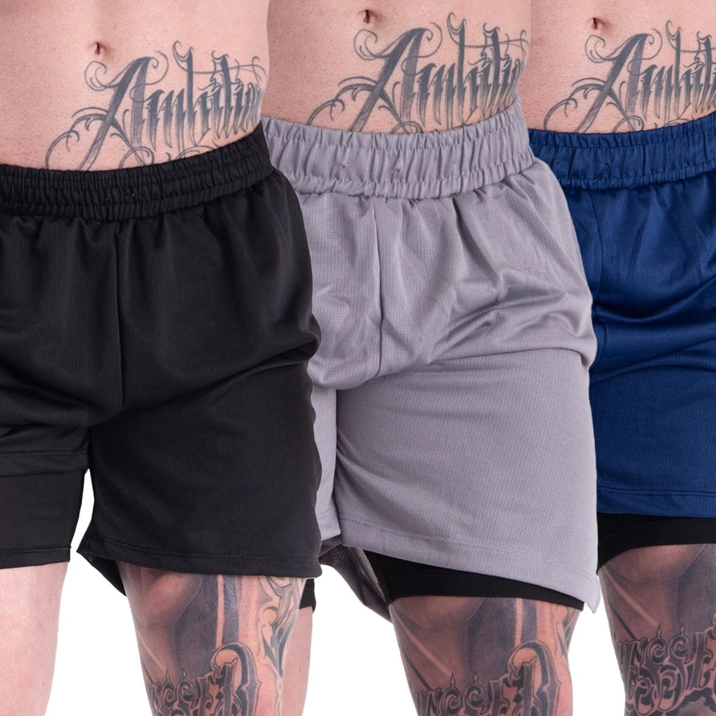 Kit 3 Bermuda 2 em1 Original Esporte Treino Masculino Corrida Casual