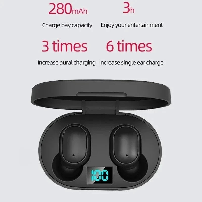 E6S TWS Fones De Ouvido Bluetooth 5.2 Sem Fio Com Caixa De Carga Para Microfone Mãos Livres Redução De Ruídos