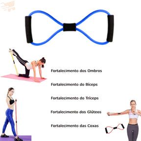 Combo Projeto Verão Fitness Academia em Casa Kit Roda Abdominal + Elástico + Apoio p/ Flexão + Corda