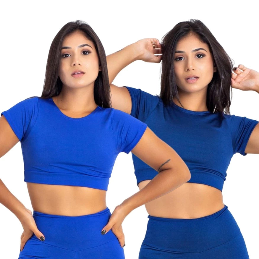 Kit 2 Top Toper Fitness Academia Camiseta Sem Bojo Manga