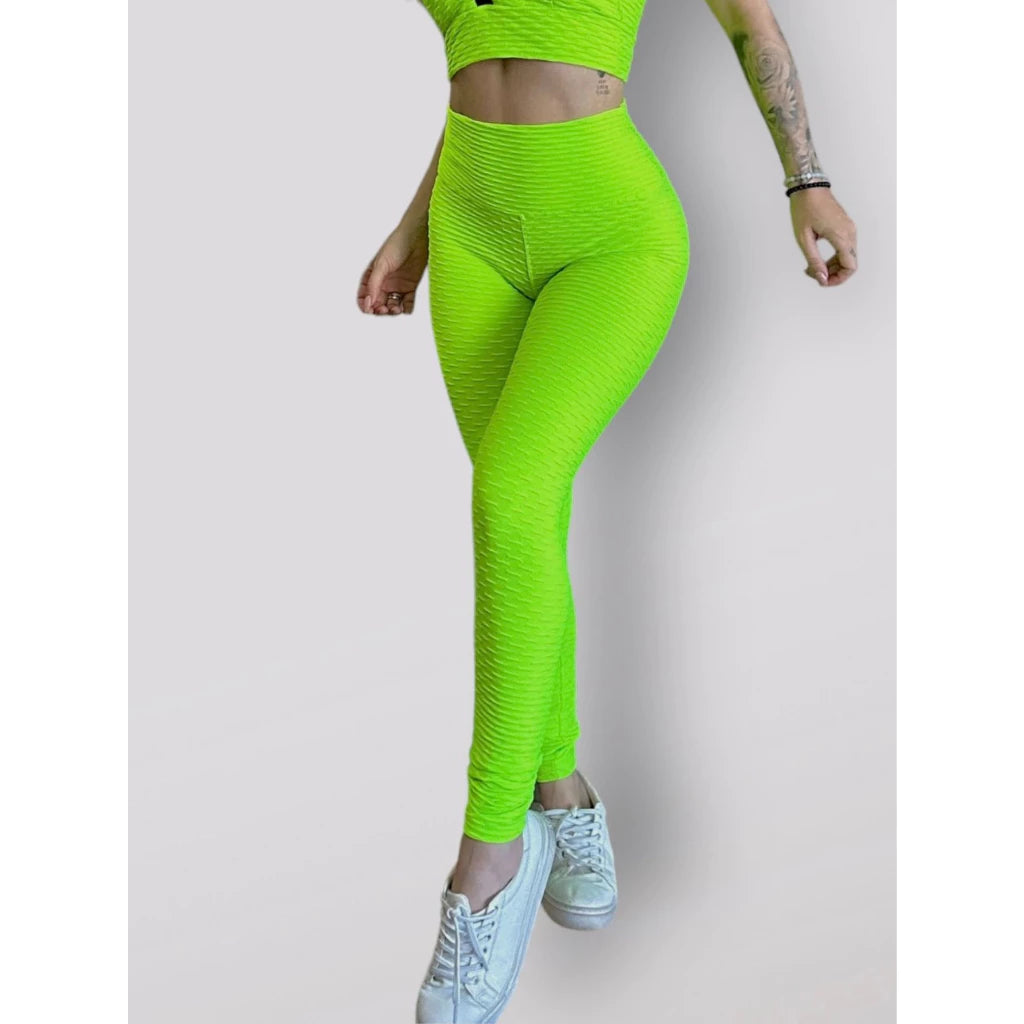 Legging Brocada Feminina Modeladora Cintura Alta Grossa Cós Alto 3D Flocada