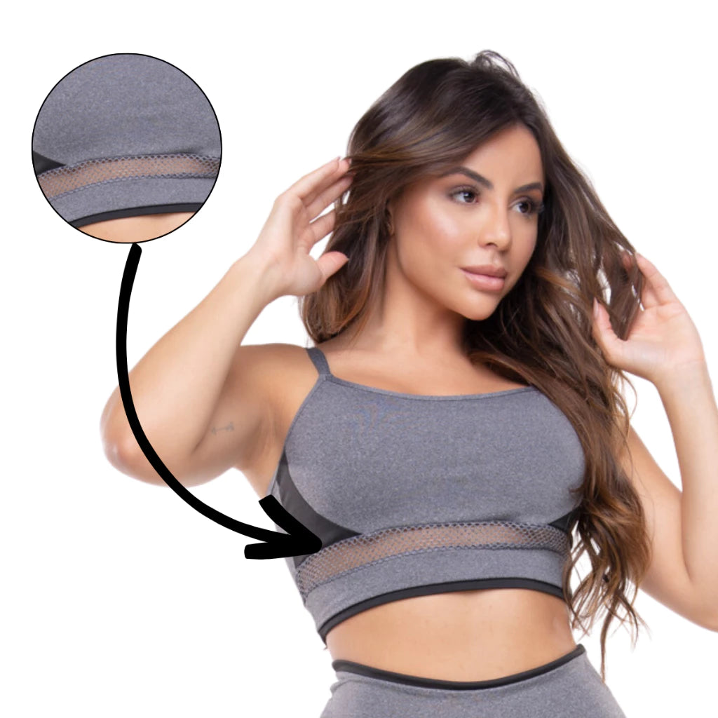 Kit 2 Top de Academia Feminino Detalhe em Tela Roupa Ginástica Crossfit