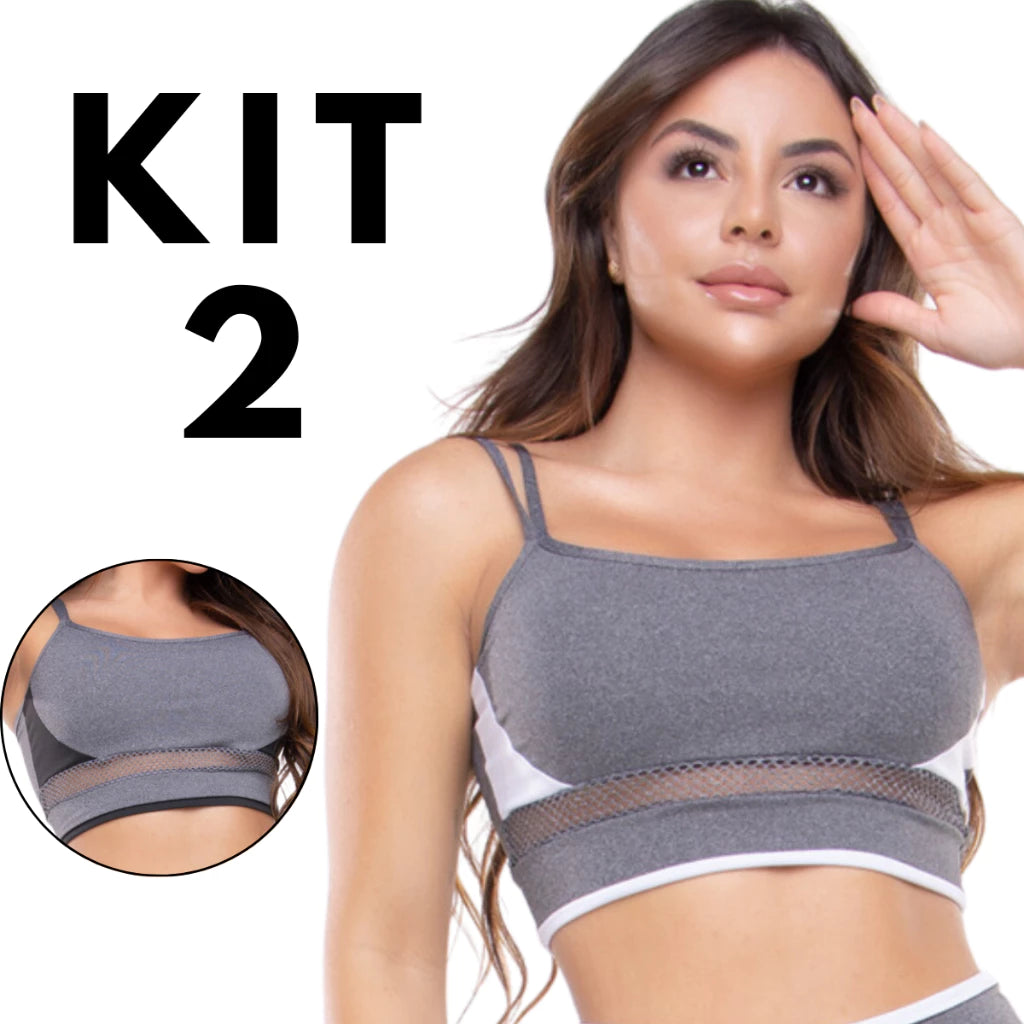 Kit 2 Top de Academia Feminino Detalhe em Tela Roupa Ginástica Crossfit