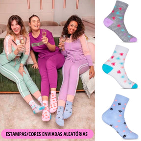 12 Meias Feminina Pares de Meias Cano Alto macias e confortáveis anatômica excelente qualidade
