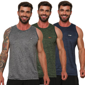 Kit 3 Regatas Dry Fit Masculinas Fitness – Tecido Leve, Secagem Rápida e Confortável