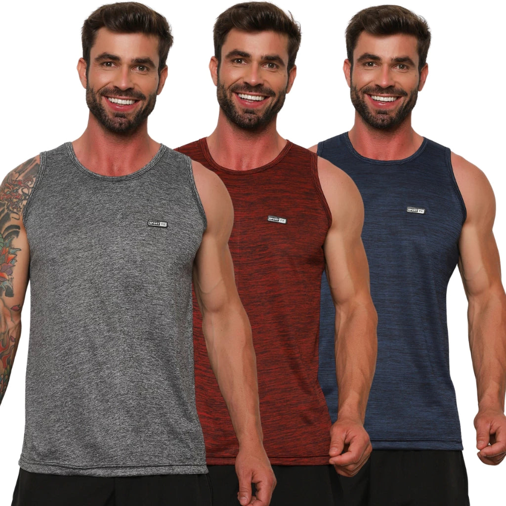 Kit 3 Regatas Dry Fit Masculinas Fitness – Tecido Leve, Secagem Rápida e Confortável