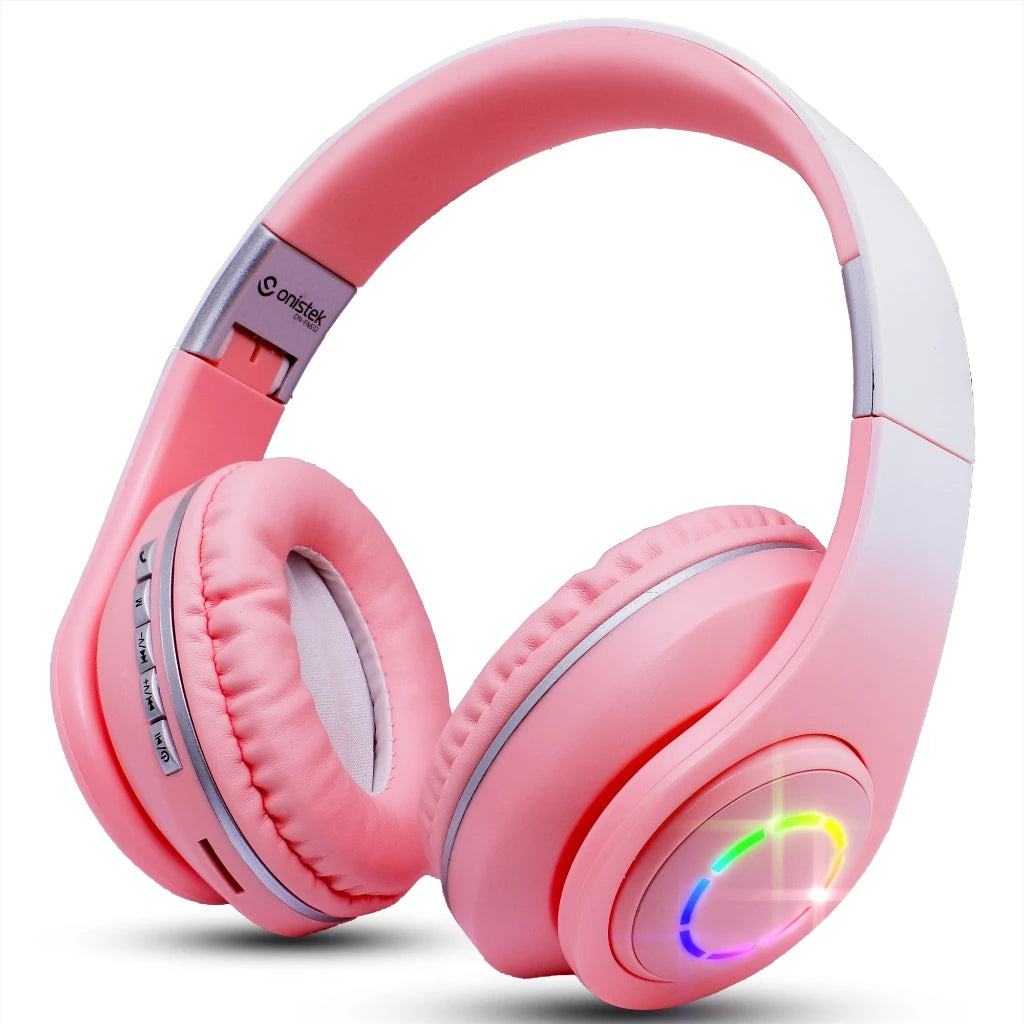 Fone De Ouvido Headset Bluetooth Iluminação RGB Ajuste Lateral Sem Fio MP3 Cartão SD Recarregavel