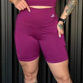 Short Academia Fitness Feminino Com Bolso e Cintura Alta