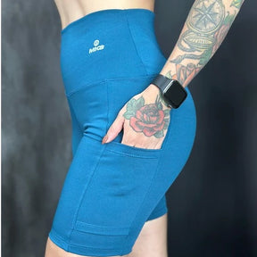 Short Academia Fitness Feminino Com Bolso e Cintura Alta