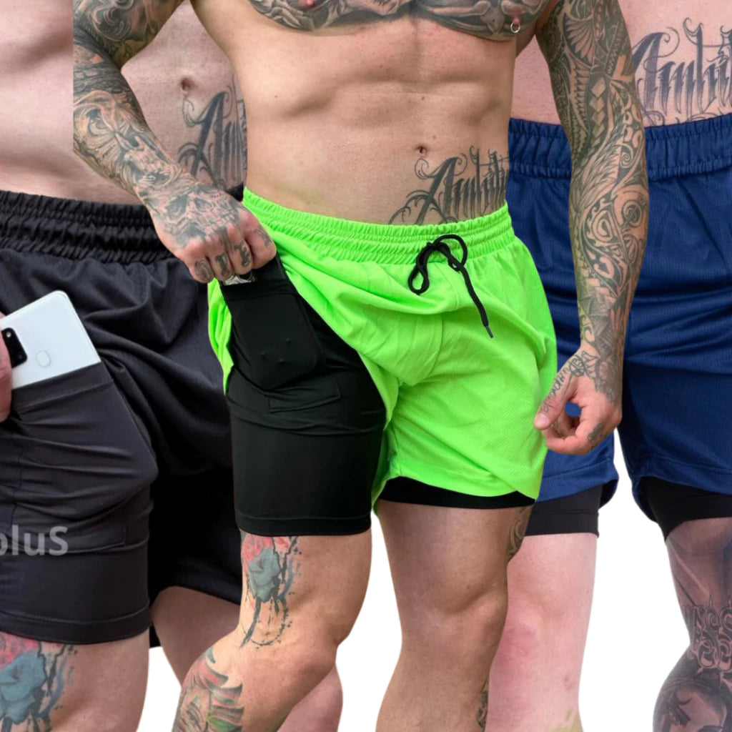 Kit 3 Bermuda 2 em1 Original Esporte Treino Masculino Corrida Casual