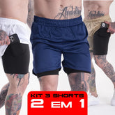 Kit 3 Bermuda 2 em1 Original Esporte Treino Masculino Corrida Casual