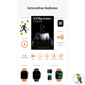 Relógio Inteligente Smartwatch IWO T800 Series 9 Ultra 2 Calculadora Cardíaca Monitoramento de Frequência NFC