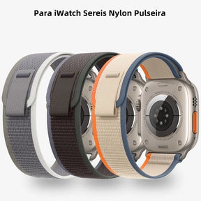Smartwatch Nylon Pulseira Para Apple Watch Ultra 38 42 41 40 45 49mm Trilha Olhar iWatch Pulseira